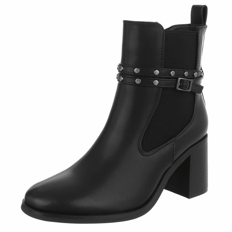 Botins pretos de pele com salto grosso  BeStylish