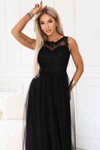 vestido de casamento comprido preto com renda e tule BeStylish