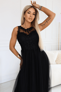 vestido de casamento comprido preto com renda e tule BeStylish