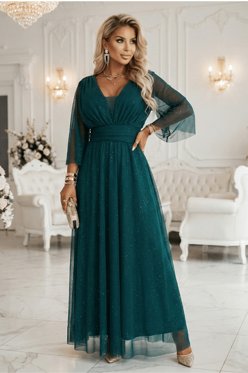 vestido de cerimónia comprido verde brilhante plus size BeStylish