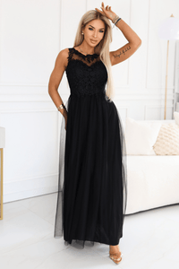 vestido de casamento comprido preto com renda e tule BeStylish