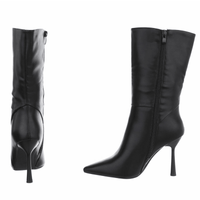 Botins pretos de pele de salto alto BeStylish