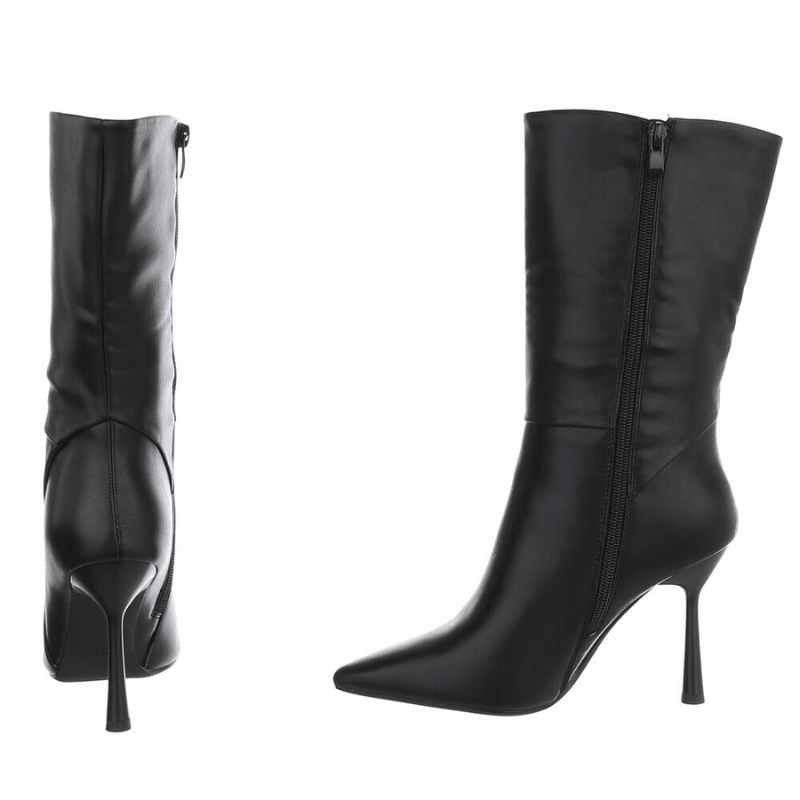 Botins pretos de pele de salto alto BeStylish