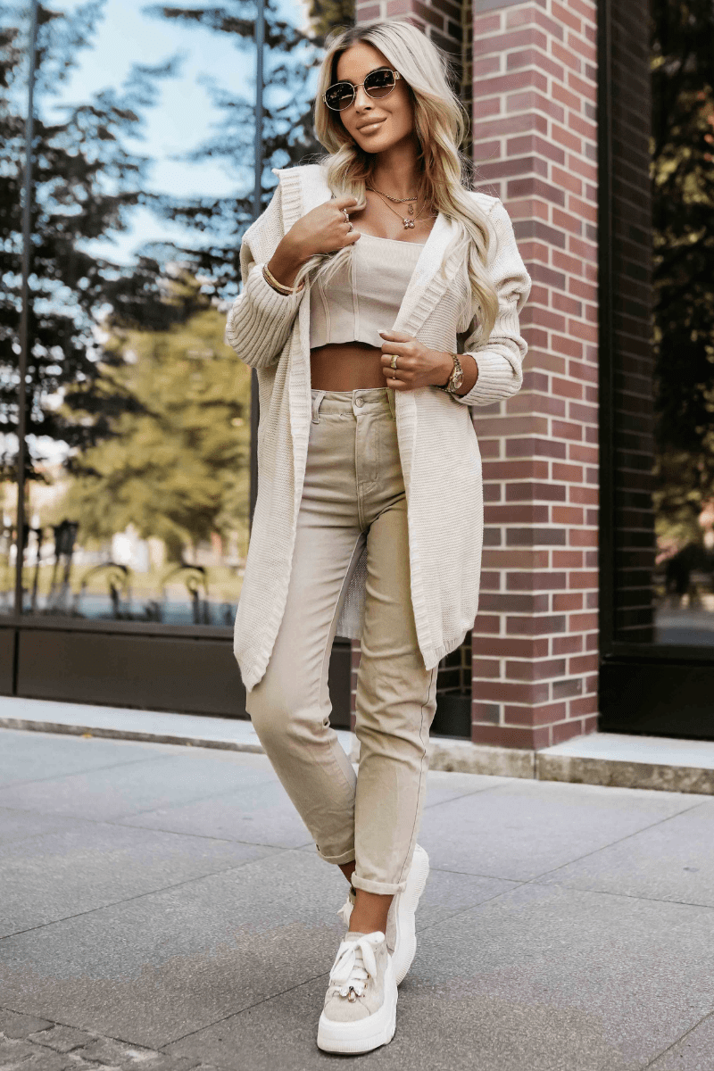 cardigan bege de malha acrílica BeStylish 