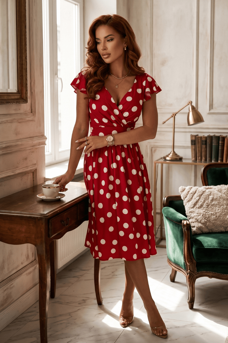 vestido bordeaux com polka dots BeStylish 