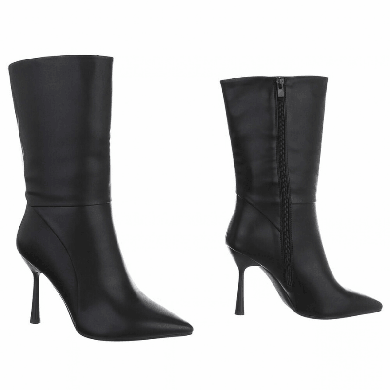 Botins pretos de pele de salto alto BeStylish