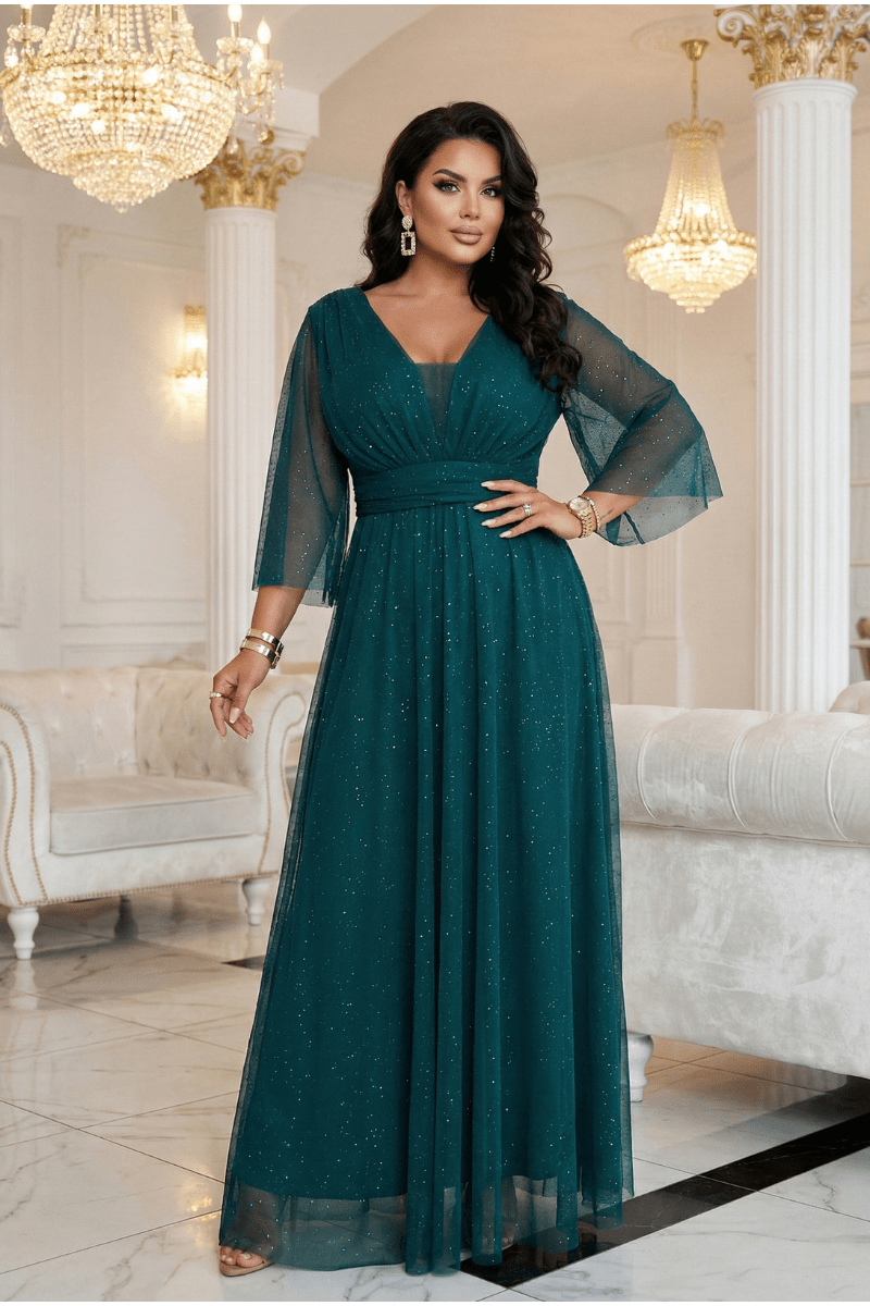 vestido de cerimónia comprido verde brilhante plus size BeStylish