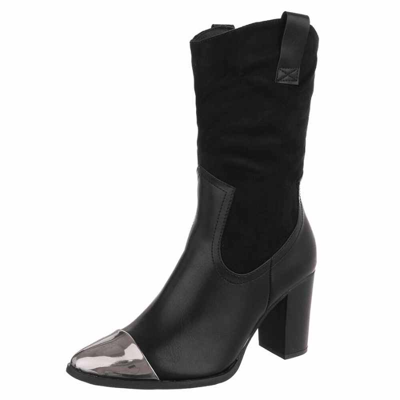 botins texanas pretas com detalhe metálico na ponta BeStylish