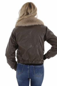 casaco de pele castanho com pêlo BeStylish 