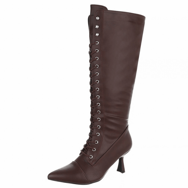 Botas bordeaux de salto alto em pele com atacadores BeStylish 