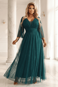 vestido de cerimónia comprido verde brilhante plus size BeStylish