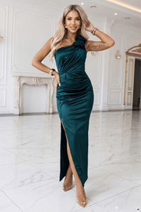 vestido de cerimónia comprido em cetim verde BeStylish 