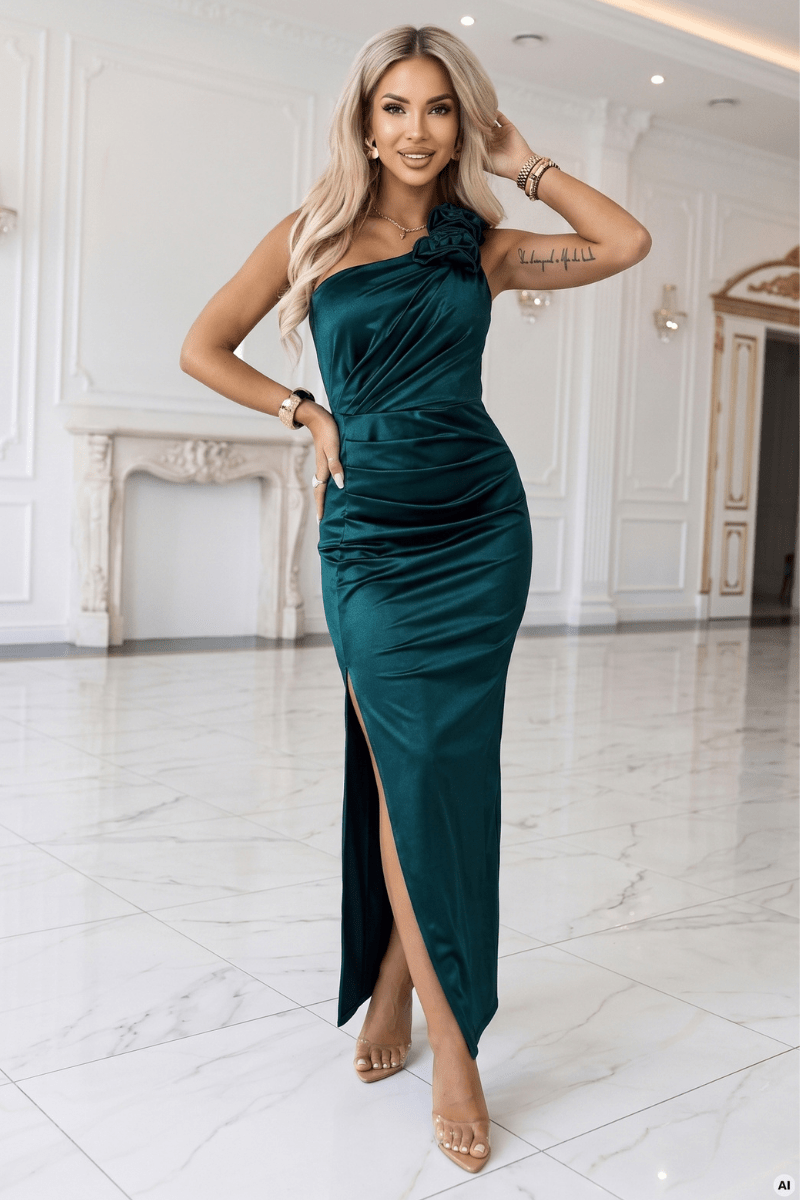 vestido de cerimónia comprido em cetim verde BeStylish 