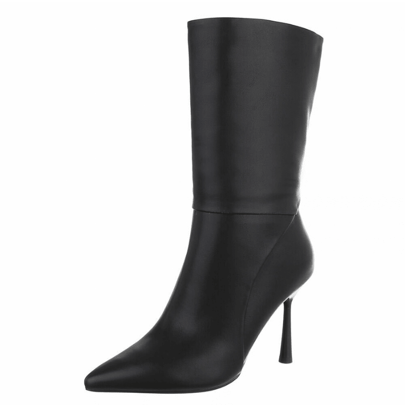 Botins pretos de pele de salto alto BeStylish