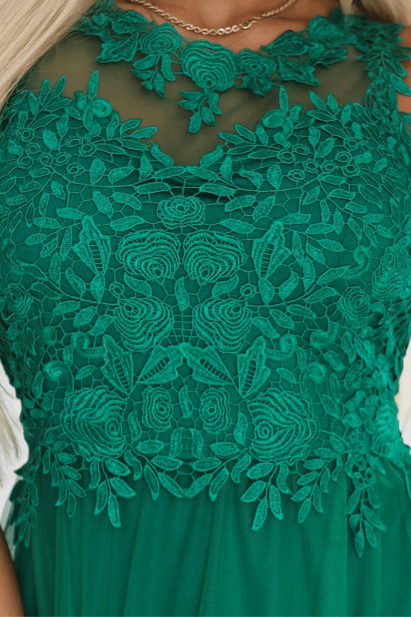 vestido de casamento comprido verde com renda e tule BeStylish