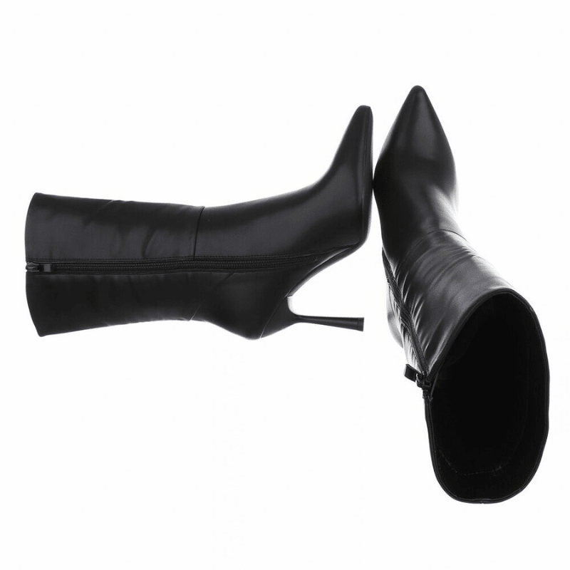 Botins pretos de pele de salto alto BeStylish