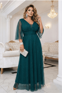 vestido de cerimónia comprido verde brilhante plus size BeStylish