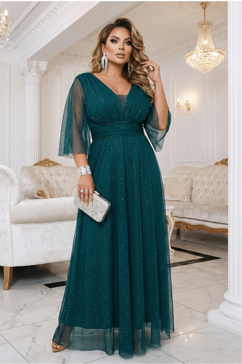 vestido de cerimónia comprido verde brilhante plus size BeStylish