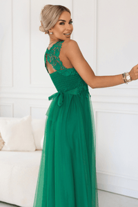 vestido de casamento comprido verde com renda e tule BeStylish