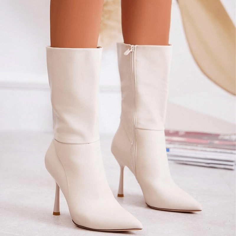 Botins beges de pele de salto alto BeStylish