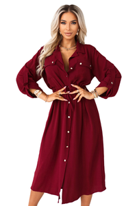 vestido comprido bordeaux estilo camisa BeStylish