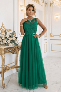 vestido de casamento comprido verde com renda e tule BeStylish