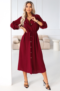 vestido comprido bordeaux estilo camisa BeStylish