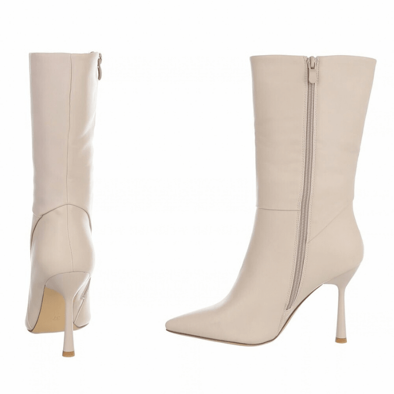 Botins beges de pele de salto alto BeStylish