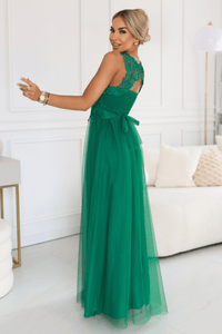 vestido de casamento comprido verde com renda e tule BeStylish