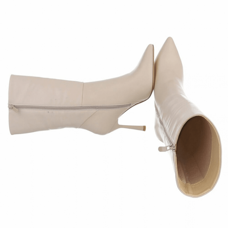 Botins beges de pele de salto alto BeStylish
