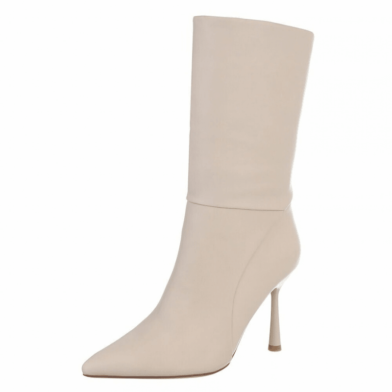 Botins beges de pele de salto alto BeStylish