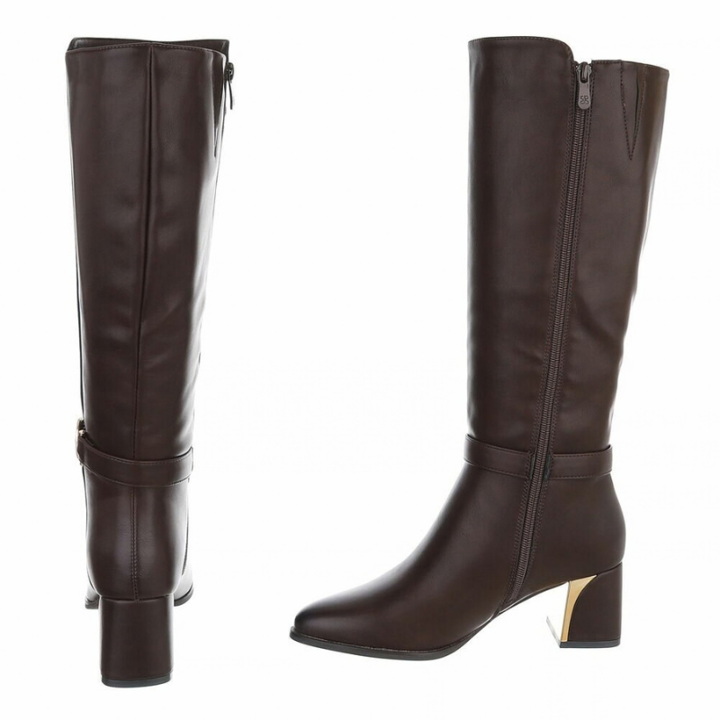botas castanhas de cano alto em pele BeStylish