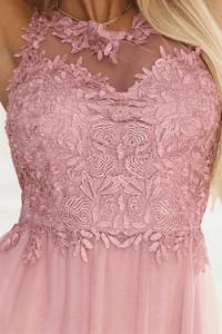 vestido de casamento comprido rosa velho com renda e tule BeStylish