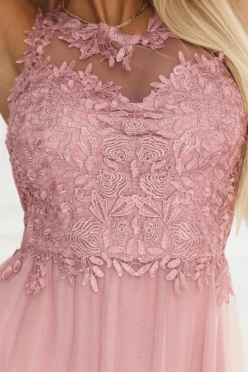 vestido de casamento comprido rosa velho com renda e tule BeStylish