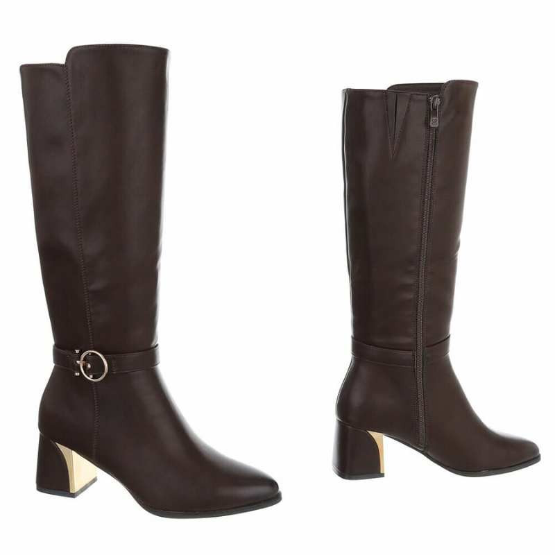 botas castanhas de cano alto em pele BeStylish