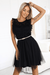 vestido de cerimónia com renda e tule preto BeStylish