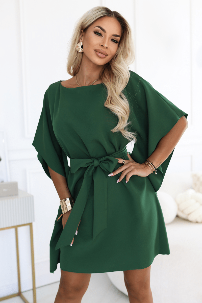 vestido de cerimónia verde esmeralda com efeito borboleta BeStylish 