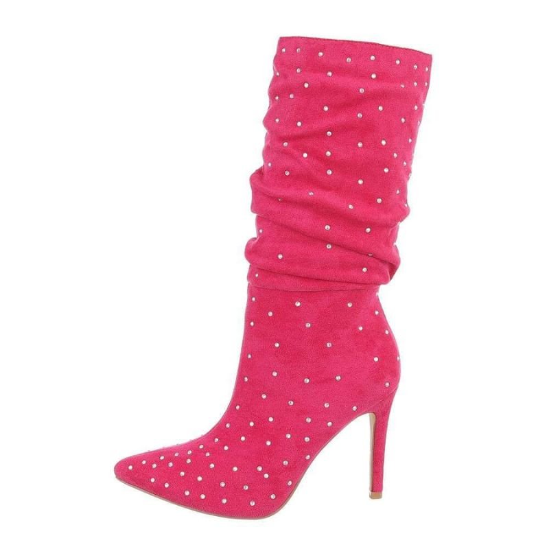 Botas de salto alto camurça rosa com brilhantes BeStylish