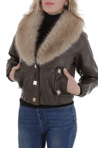 casaco de pele castanho com pêlo BeStylish 