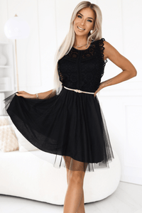 vestido de cerimónia com renda e tule preto BeStylish