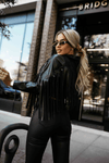 casaco de pele preto com franjas BeStylish 
