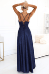 Vestido de cerimónia comprido azul marinho brilhante BeStylish