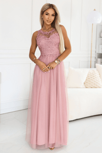 vestido de casamento comprido rosa velho com renda e tule BeStylish