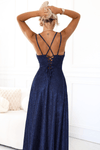 Vestido de cerimónia comprido azul marinho brilhante BeStylish
