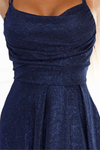 Vestido de cerimónia comprido azul marinho brilhante BeStylish