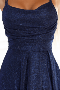 Vestido de cerimónia comprido azul marinho brilhante BeStylish