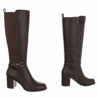 botas castanhas chocolate em pele de salto alto grosso e cano largo BeStylish 