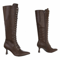 Botas castanhas de salto alto em pele com atacadores BeStylish 
