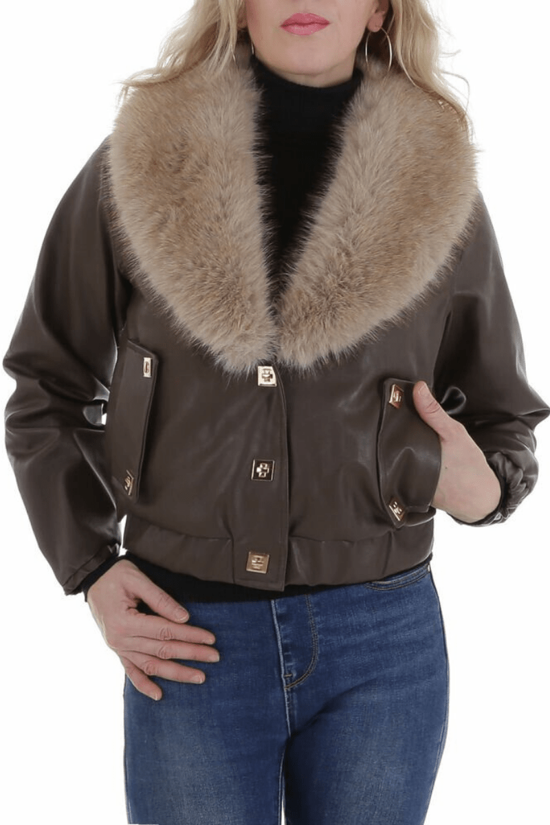 casaco de pele castanho com pêlo BeStylish 