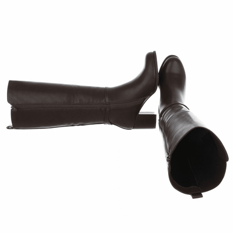 botas castanhas chocolate em pele de salto alto grosso e cano largo BeStylish 